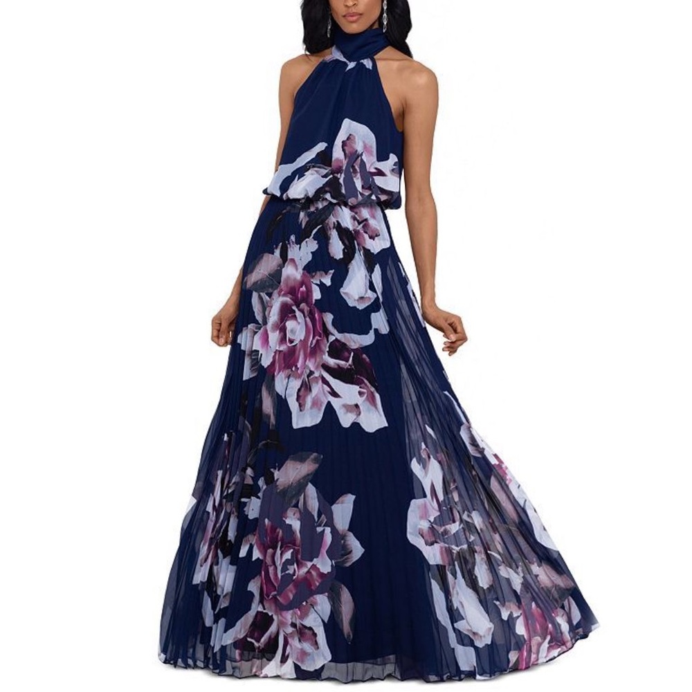 Betsy & Adam Floral-Print Chiffon Halter